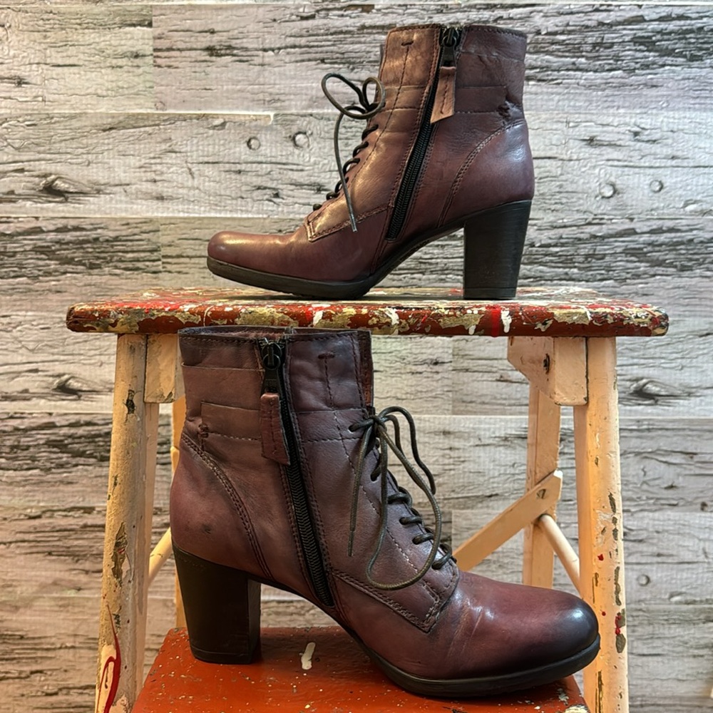 Mjus Purple Brown Leather Heel Boots Size 38 - Picture 8 of 16